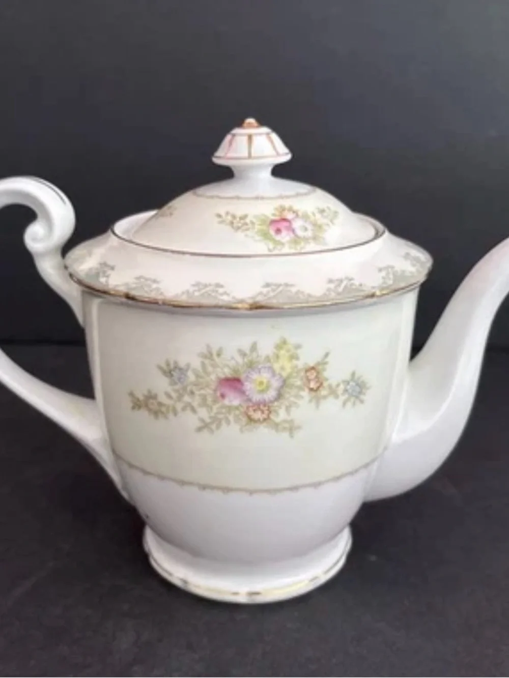 Vintage Porcelain Floral Gold Trim Tea Pot Shabby Chic Cottage Core Tea Party